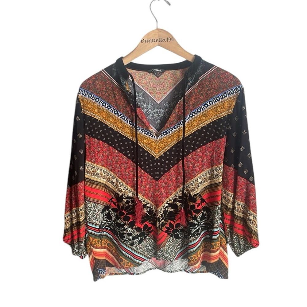 Desigual Lucia Chevron Patchwork Boho Blouse - image 2